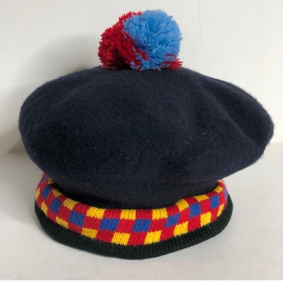 🎃🎃Wool Tam Hat Knit Trim Pompom Navy - Picture 2 of 4